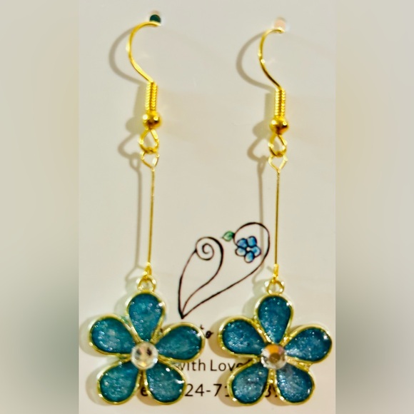 OOAK HANDMADE RESIN FLOWER EARRINGS with CRYSTALS - Picture 1 of 1
